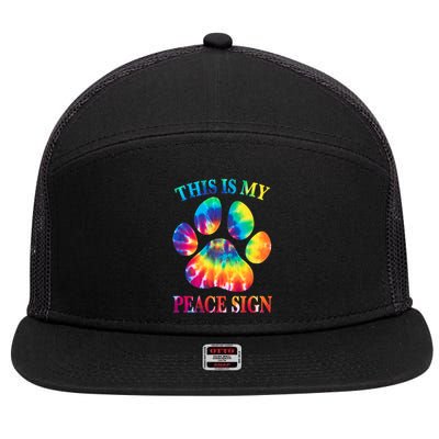 Dog Paw Heartbeat Gift Funny This Is My Peace Sign Gift 7 Panel Mesh Trucker Snapback Hat