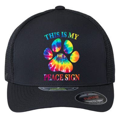 Dog Paw Heartbeat Gift Funny This Is My Peace Sign Gift Flexfit Unipanel Trucker Cap