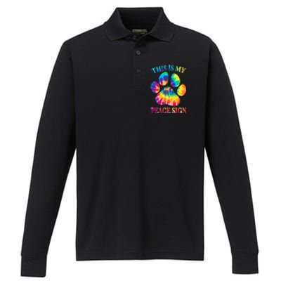 Dog Paw Heartbeat Gift Funny This Is My Peace Sign Gift Performance Long Sleeve Polo