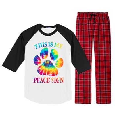 Dog Paw Heartbeat Gift Funny This Is My Peace Sign Gift Raglan Sleeve Pajama Set