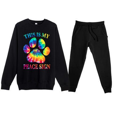 Dog Paw Heartbeat Gift Funny This Is My Peace Sign Gift Premium Crewneck Sweatsuit Set