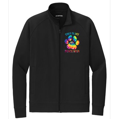 Dog Paw Heartbeat Gift Funny This Is My Peace Sign Gift Stretch Full-Zip Cadet Jacket