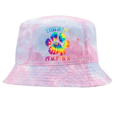 Dog Paw Heartbeat Gift Funny This Is My Peace Sign Gift Tie-Dyed Bucket Hat