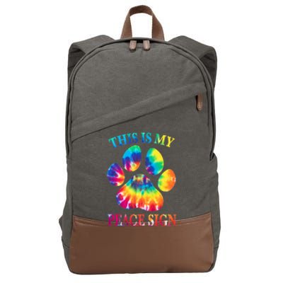 Dog Paw Heartbeat Gift Funny This Is My Peace Sign Gift Cotton Canvas Backpack