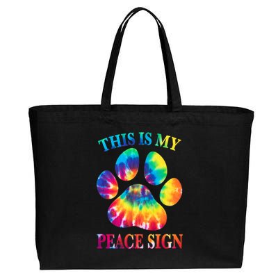 Dog Paw Heartbeat Gift Funny This Is My Peace Sign Gift Cotton Canvas Jumbo Tote