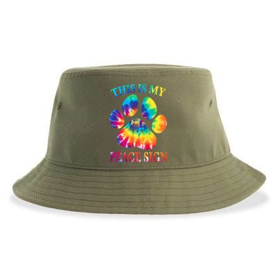 Dog Paw Heartbeat Gift Funny This Is My Peace Sign Gift Sustainable Bucket Hat