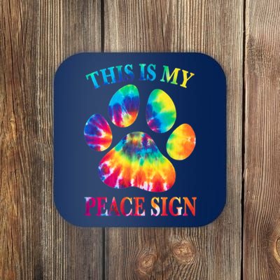 Dog Paw Heartbeat Gift Funny This Is My Peace Sign Gift Coaster