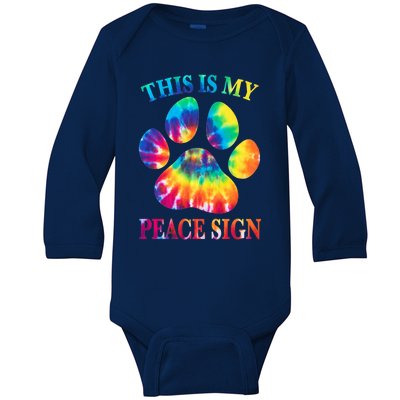 Dog Paw Heartbeat Gift Funny This Is My Peace Sign Gift Baby Long Sleeve Bodysuit