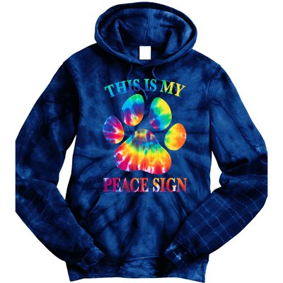 Dog Paw Heartbeat Gift Funny This Is My Peace Sign Gift Tie Dye Hoodie