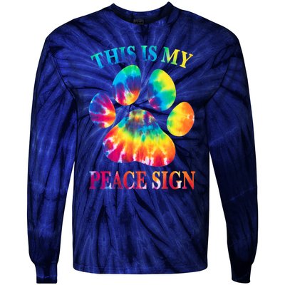 Dog Paw Heartbeat Gift Funny This Is My Peace Sign Gift Tie-Dye Long Sleeve Shirt