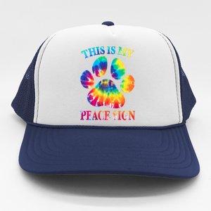 Dog Paw Heartbeat Gift Funny This Is My Peace Sign Gift Trucker Hat