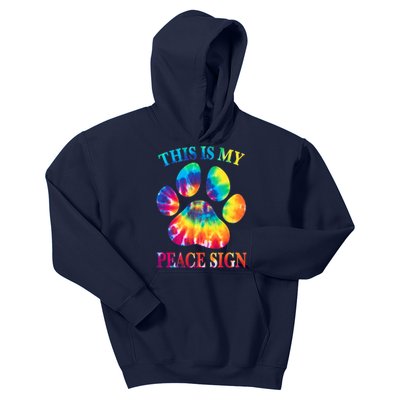 Dog Paw Heartbeat Gift Funny This Is My Peace Sign Gift Kids Hoodie