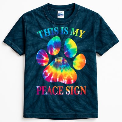 Dog Paw Heartbeat Gift Funny This Is My Peace Sign Gift Kids Tie-Dye T-Shirt