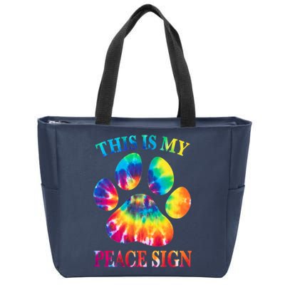 Dog Paw Heartbeat Gift Funny This Is My Peace Sign Gift Zip Tote Bag