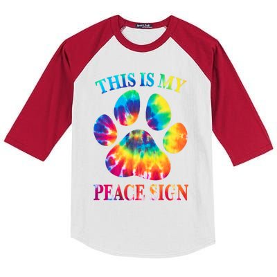 Dog Paw Heartbeat Gift Funny This Is My Peace Sign Gift Kids Colorblock Raglan Jersey