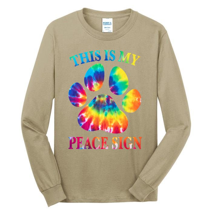 Dog Paw Heartbeat Gift Funny This Is My Peace Sign Gift Tall Long Sleeve T-Shirt