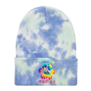 Dog Paw Heartbeat Gift Funny This Is My Peace Sign Gift Tie Dye 12in Knit Beanie