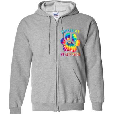 Dog Paw Heartbeat Gift Funny This Is My Peace Sign Gift Full Zip Hoodie