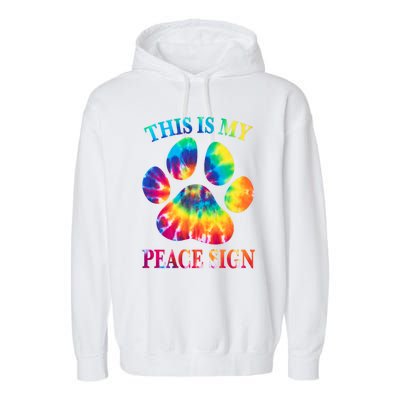 Dog Paw Heartbeat Gift Funny This Is My Peace Sign Gift Garment-Dyed Fleece Hoodie