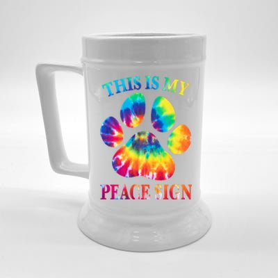 Dog Paw Heartbeat Gift Funny This Is My Peace Sign Gift Beer Stein