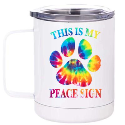 Dog Paw Heartbeat Gift Funny This Is My Peace Sign Gift 12 oz Stainless Steel Tumbler Cup