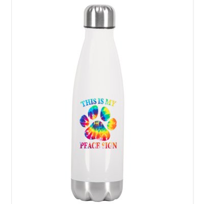 Dog Paw Heartbeat Gift Funny This Is My Peace Sign Gift Stainless Steel Insulated Water Bottle