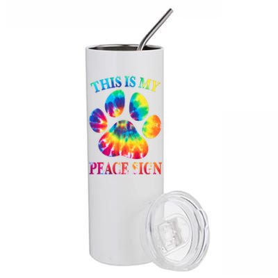 Dog Paw Heartbeat Gift Funny This Is My Peace Sign Gift Stainless Steel Tumbler