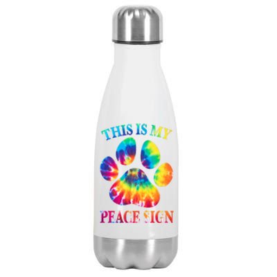 Dog Paw Heartbeat Gift Funny This Is My Peace Sign Gift Stainless Steel Insulated Water Bottle