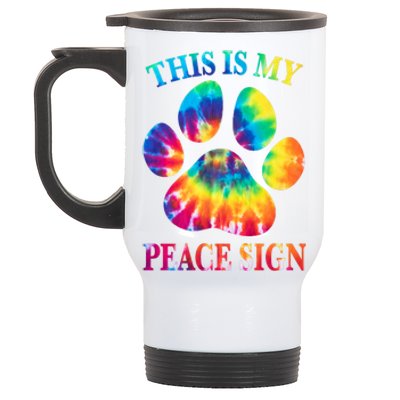 Dog Paw Heartbeat Gift Funny This Is My Peace Sign Gift Stainless Steel Travel Mug