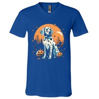 Dalmatian Pumpkin Halloween Costume Dog Puppy Gift V-Neck T-Shirt