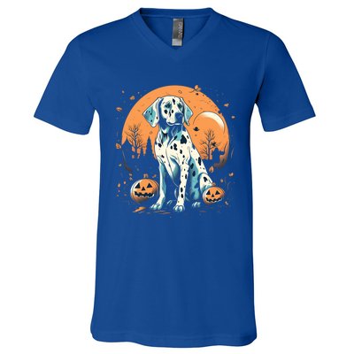 Dalmatian Pumpkin Halloween Costume Dog Puppy Gift V-Neck T-Shirt