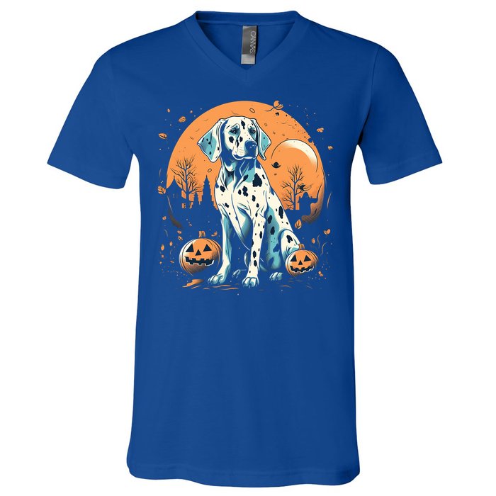 Dalmatian Pumpkin Halloween Costume Dog Puppy Gift V-Neck T-Shirt