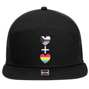 Demisexual + Pansexual Heart Panromantic Demipansexual 7 Panel Mesh Trucker Snapback Hat