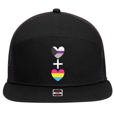 Demisexual + Pansexual Heart Panromantic Demipansexual 7 Panel Mesh Trucker Snapback Hat