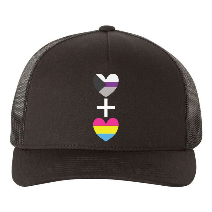 Demisexual + Pansexual Heart Panromantic Demipansexual Yupoong Adult 5-Panel Trucker Hat