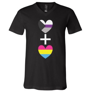 Demisexual + Pansexual Heart Panromantic Demipansexual V-Neck T-Shirt