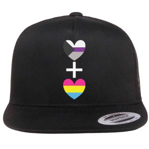 Demisexual + Pansexual Heart Panromantic Demipansexual Flat Bill Trucker Hat