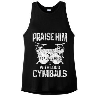 Drummer Praise Him With Loud Cymbals Drumming Christian Ladies PosiCharge Tri-Blend Wicking Tank