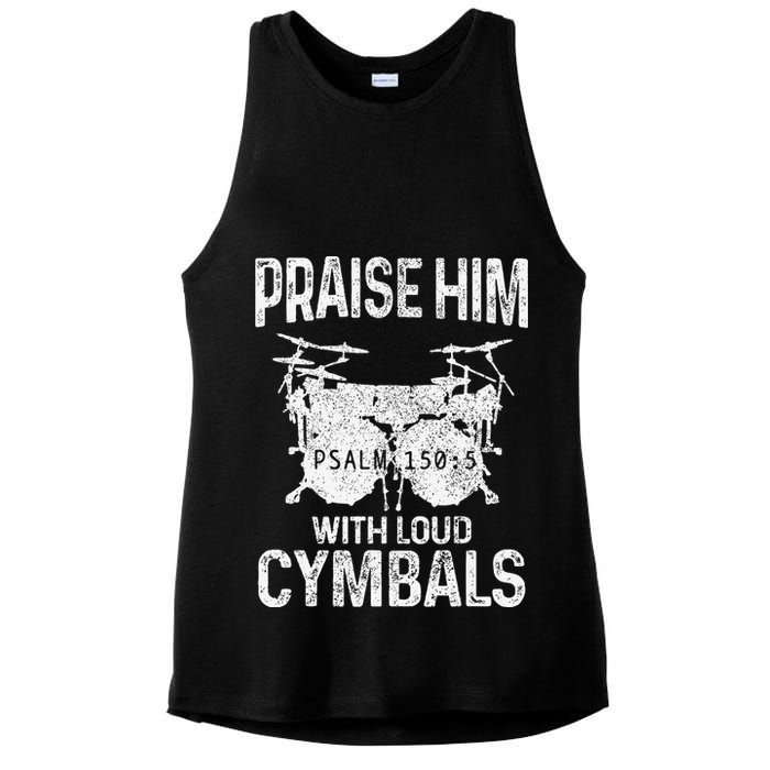Drummer Praise Him With Loud Cymbals Drumming Christian Ladies PosiCharge Tri-Blend Wicking Tank