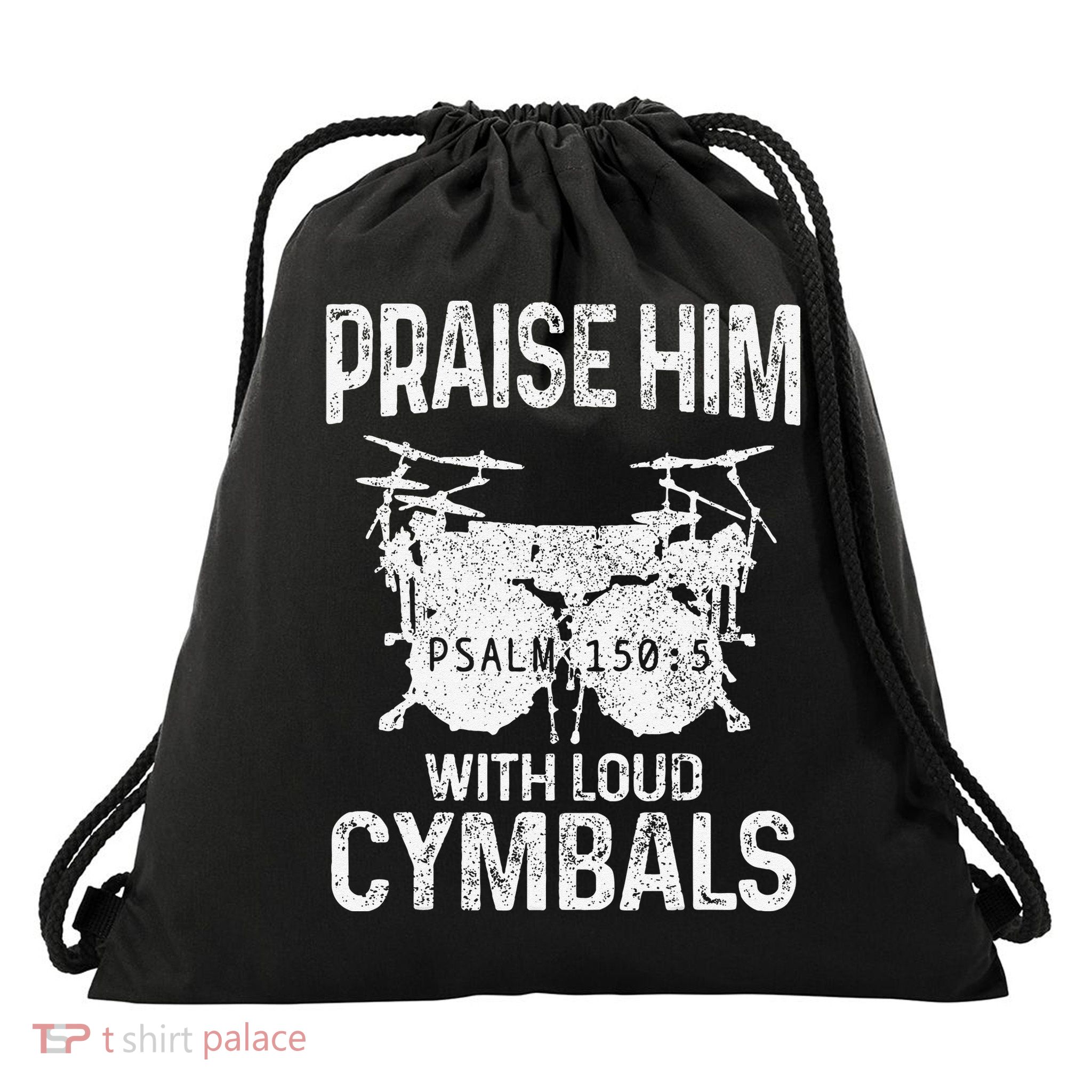 Drummer Praise Him With Loud Cymbals Drumming Christian Drawstring Bag