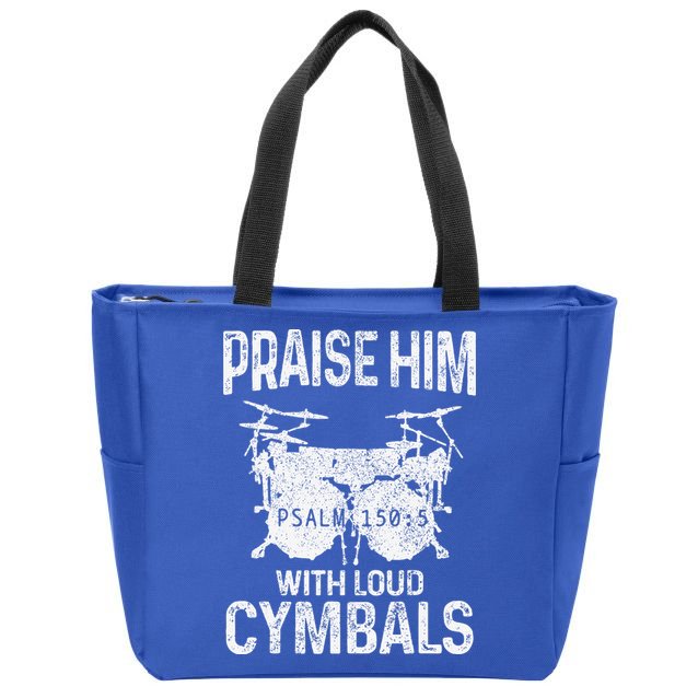 Drummer Praise Him With Loud Cymbals Drumming Christian Zip Tote Bag