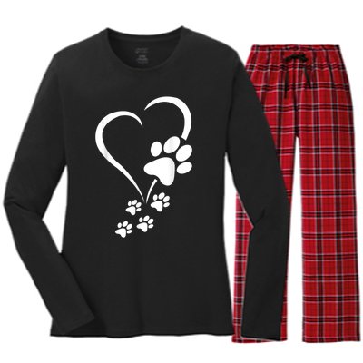 Dog Paws Hearts Baby Dogs Dog Paw Dog Paw Print Women's Long Sleeve Flannel Pajama Set 