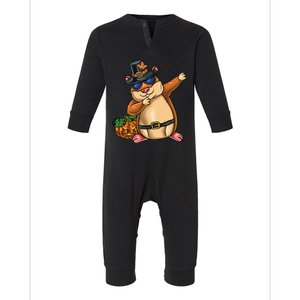 Dabbing Pilgrim Hamster Thanksgiving Cute Gift Infant Fleece One Piece