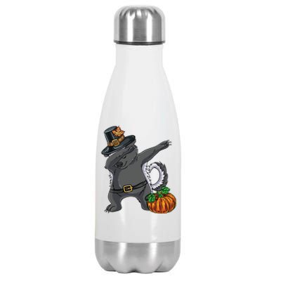 Dabbing Pilgrim Honey Badger Thanksgiving Gift Stainless Steel Insulated Water Bottle