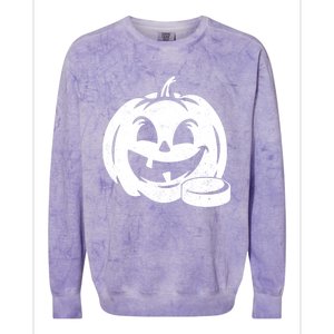 Distressed Pumpkin Hockey Halloween Hockey Player Gift Colorblast Crewneck Sweatshirt