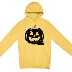 Distressed Pumpkin Hockey Halloween Hockey Player Gift Premium Pullover Hoodie