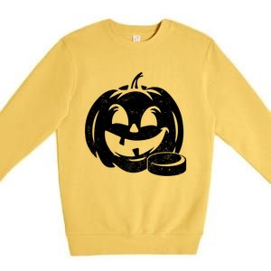 Distressed Pumpkin Hockey Halloween Hockey Player Gift Premium Crewneck Sweatshirt