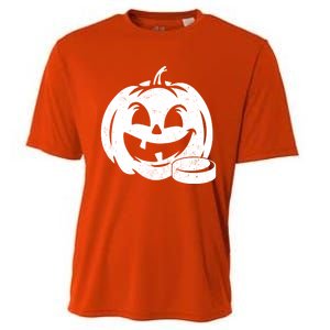 Distressed Pumpkin Hockey Halloween Hockey Player Gift Cooling Performance Crew T-Shirt