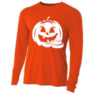 Distressed Pumpkin Hockey Halloween Hockey Player Gift Cooling Performance Long Sleeve Crew