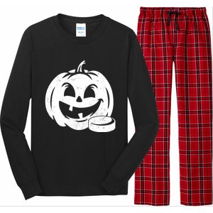 Distressed Pumpkin Hockey Halloween Hockey Player Gift Long Sleeve Pajama Set